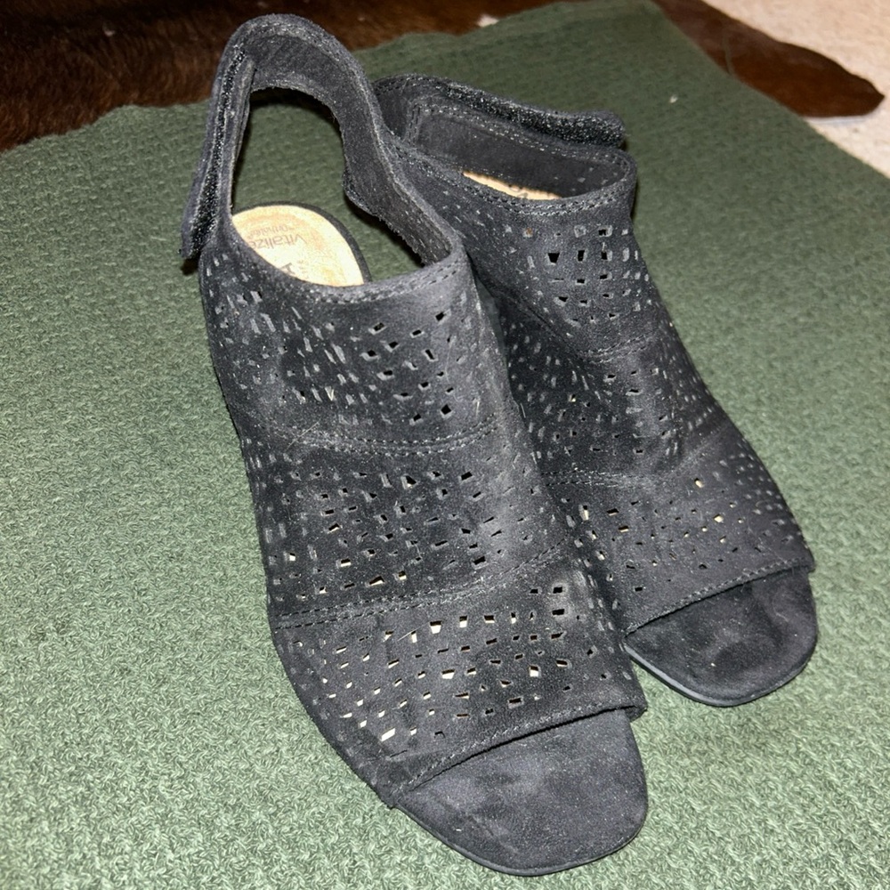 NEW Sonoma Vitalize Black Dress Shoes Open Toed Sandal Heel Size 9 CUTE